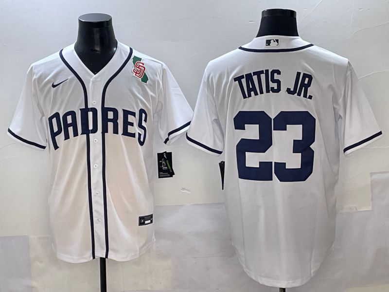 Men 2025 San Diego Padres 23 Tatis jr White Game Nike MLB Jersey style 7